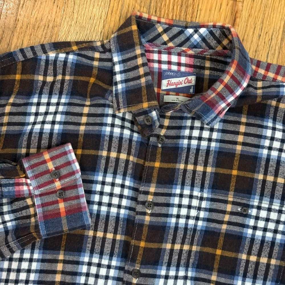 johnnie-O Mens Split Ombre Plaid Flannel Button Down Shirt Size XL Dip Dye Fall